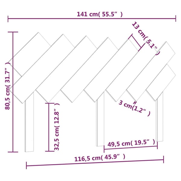 vidaXL Sengegavl grå 141x3x80,5 cm heltre furu