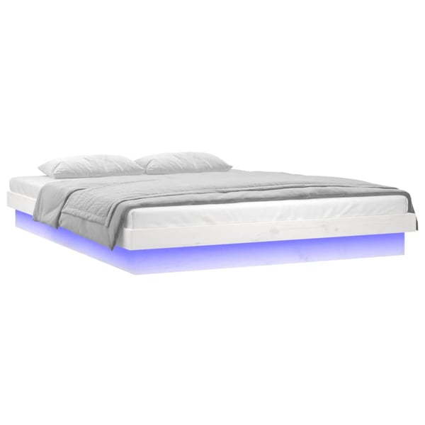 vidaXL Sengeramme med LED hvit 180x200 cm Super King heltre