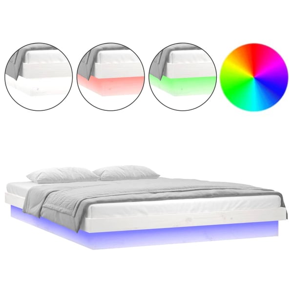 vidaXL Sengeramme med LED hvit 180x200 cm Super King heltre