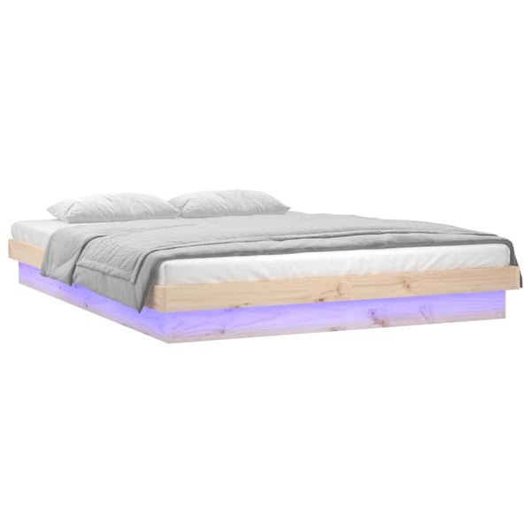vidaXL sengeramme med LED-lys 200x200 cm massivt træ