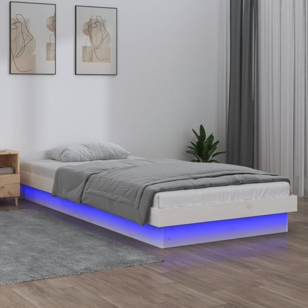 vidaXL Sengeramme med LED hvit 90x190 cm Single heltre