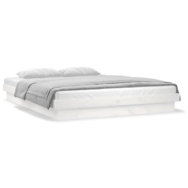 vidaXL Sengeramme med LED hvit 135x190 cm Double heltre