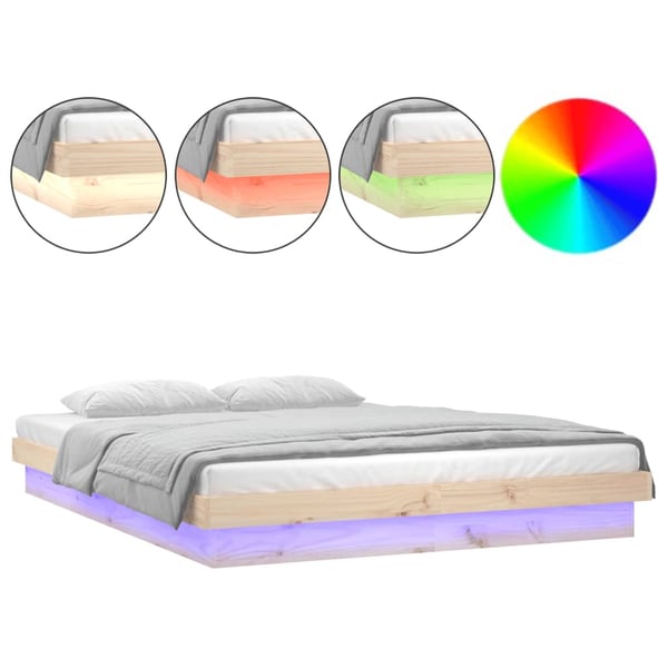 vidaXL Sengeramme med LED 140x190 cm heltre