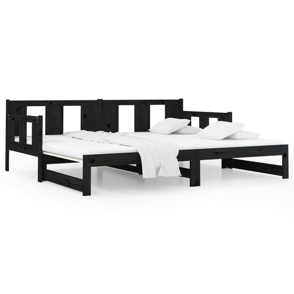 vidaXL Uttrekkbar dagseng svart heltre furu 2x(80x200) cm