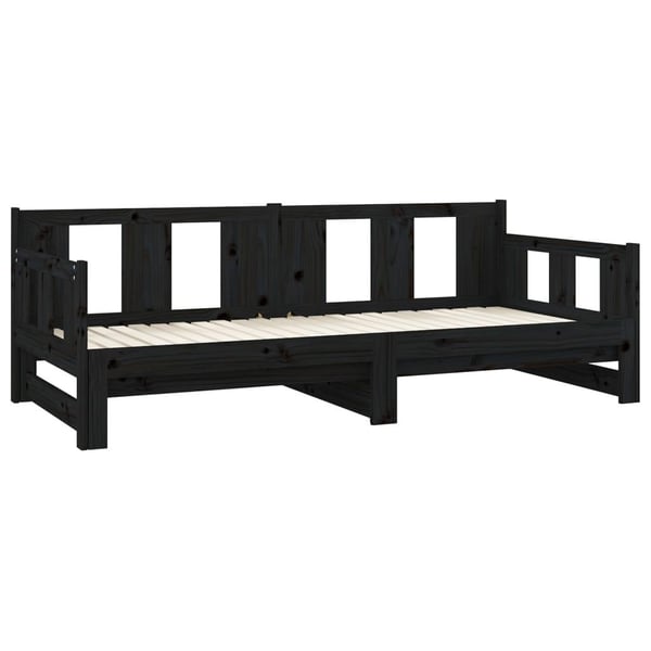 vidaXL Uttrekkbar dagseng svart heltre furu 2x(80x200) cm