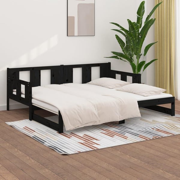 vidaXL Uttrekkbar dagseng svart heltre furu 2x(80x200) cm