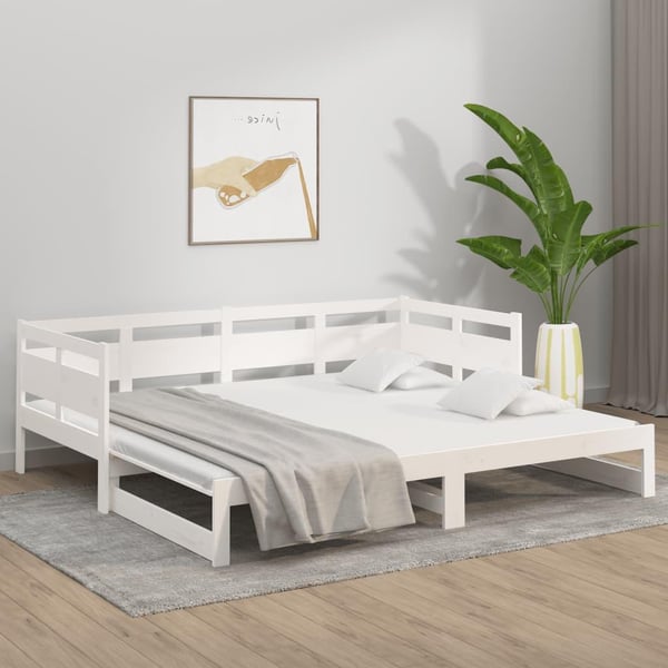 vidaXL Uttrekkbar dagseng hvit heltre furu 2x(90x200) cm