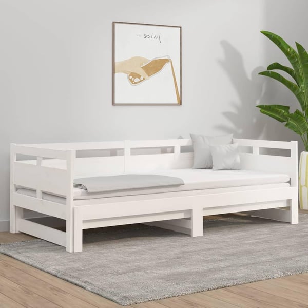 vidaXL Uttrekkbar dagseng hvit heltre furu 2x(90x200) cm