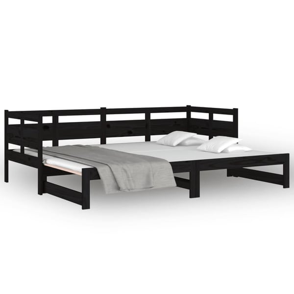 vidaXL Uttrekkbar dagseng svart heltre furu 2x(90x190) cm