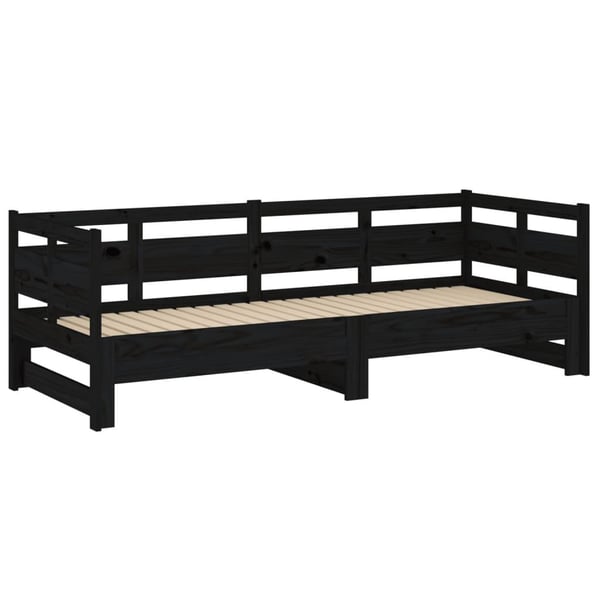 vidaXL Uttrekkbar dagseng svart heltre furu 2x(90x190) cm