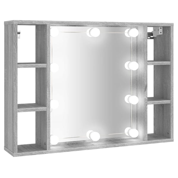 vidaXL Speilskap med LED grå sonoma 76x15x55 cm