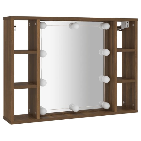 vidaXL Speilskap med LED brun eik 76x15x55 cm