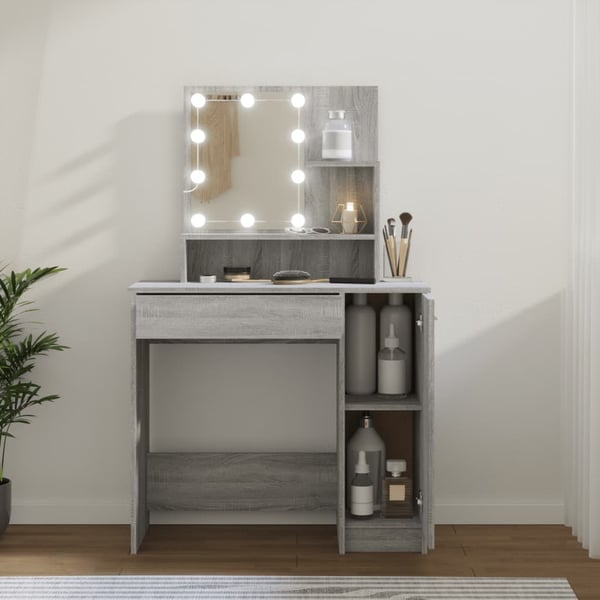 vidaXL Sminkebord med LED grå sonoma 86,5x35x136 cm