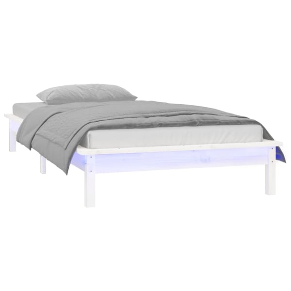 vidaXL Sengeramme med LED hvit 90x200 cm heltre