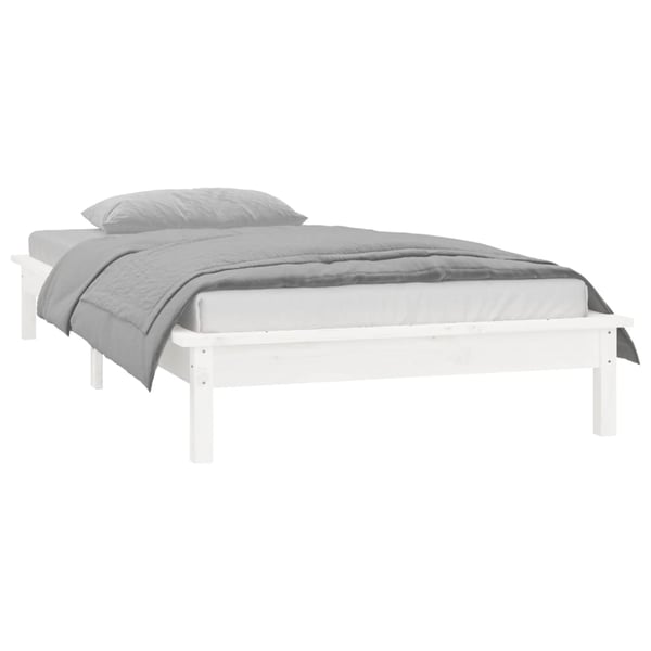 vidaXL Sengeramme med LED hvit 90x200 cm heltre