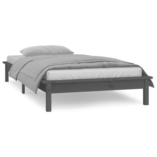 vidaXL Sengeramme med LED grå 100x200 cm heltre
