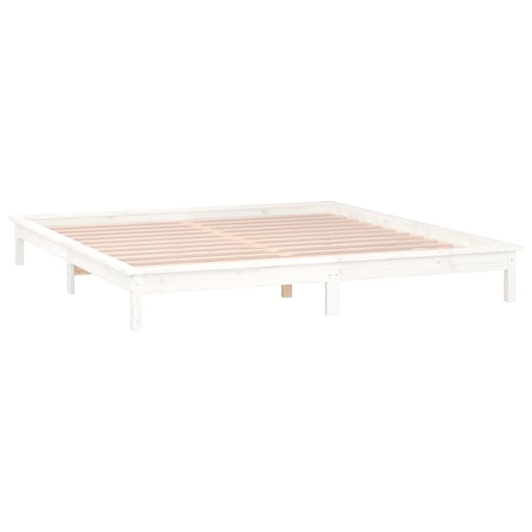 vidaXL Sengeramme med LED hvit 150x200 cm King Size heltre