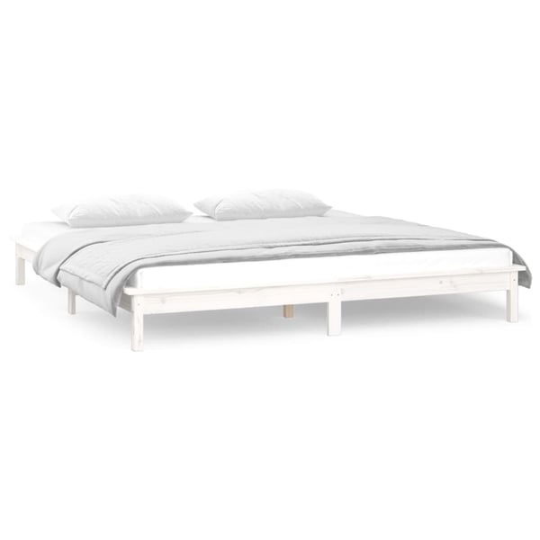vidaXL Sengeramme med LED hvit 180x200 cm Super King heltre