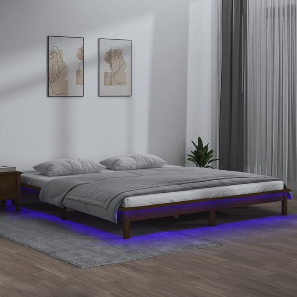 vidaXL Sengeramme med LED honningbrun 160x200 cm heltre
