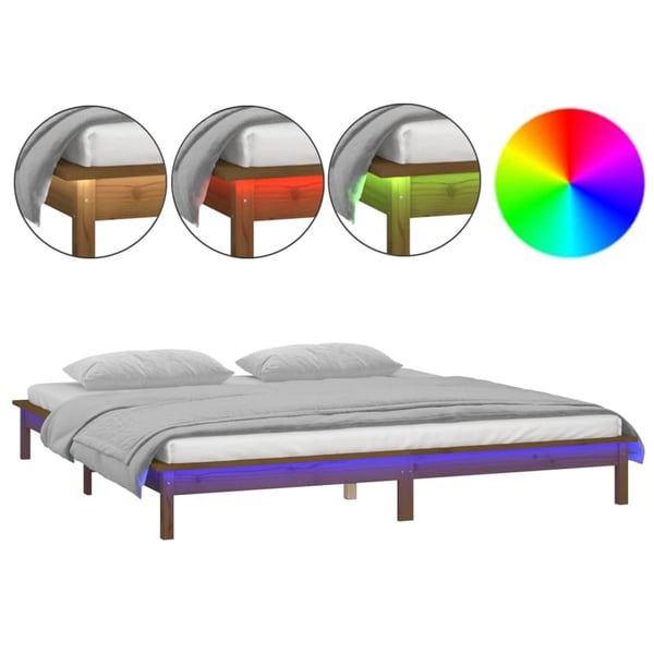 vidaXL Sengeramme med LED honningbrun 160x200 cm heltre