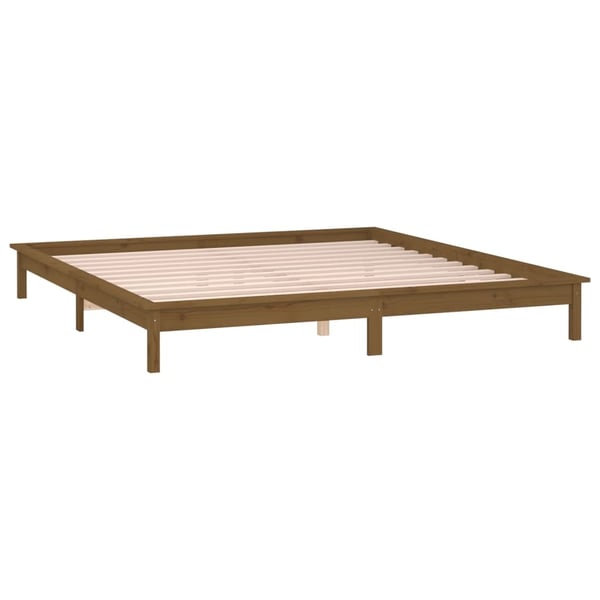 vidaXL Sengeramme med LED honningbrun 200x200 cm heltre