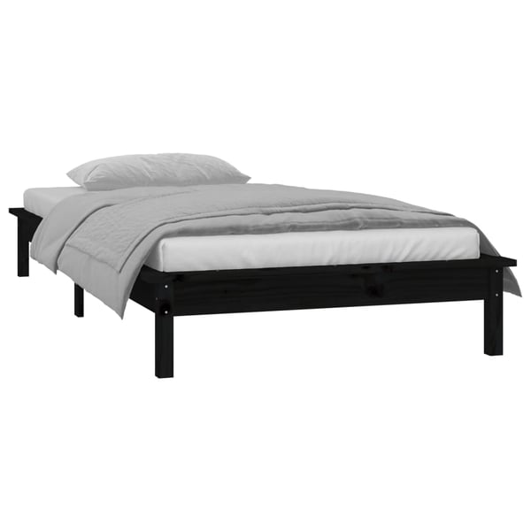 vidaXL Sengeramme med LED svart 75x190 cm Small Single heltre