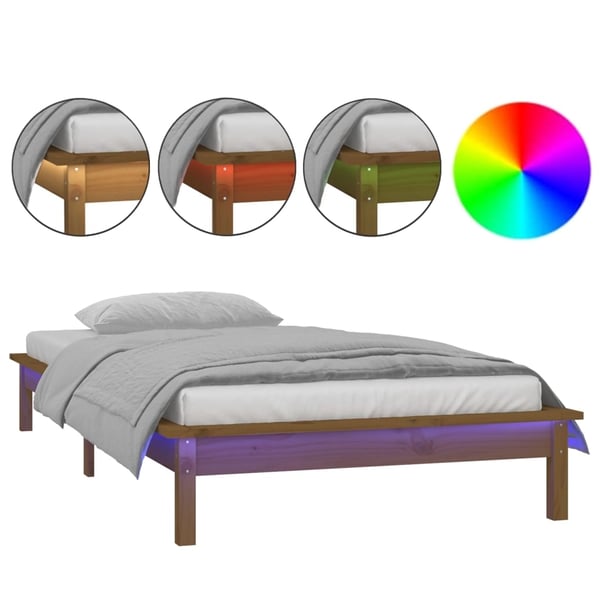 vidaXL Sengeramme med LED honningbrun 90x190 cm Single heltre