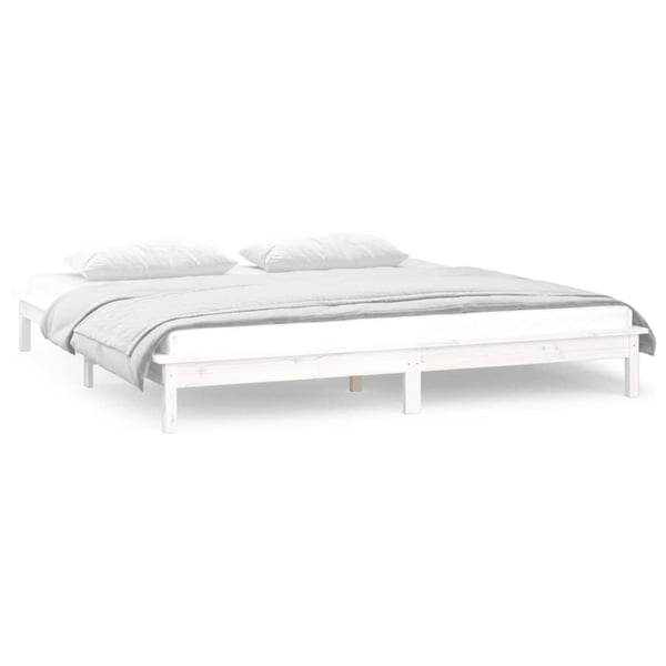 vidaXL Sengeramme med LED hvit 135x190 cm Double heltre