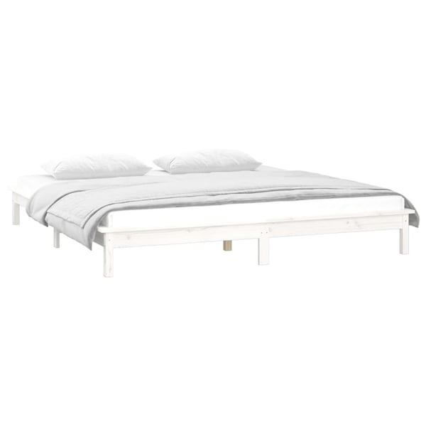 vidaXL Sengeramme med LED hvit 135x190 cm Double heltre