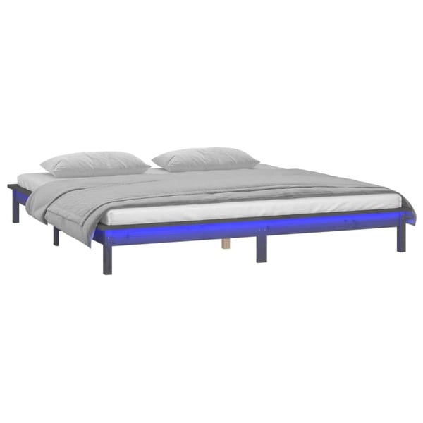 vidaXL Sengeramme med LED grå 140x190 cm heltre