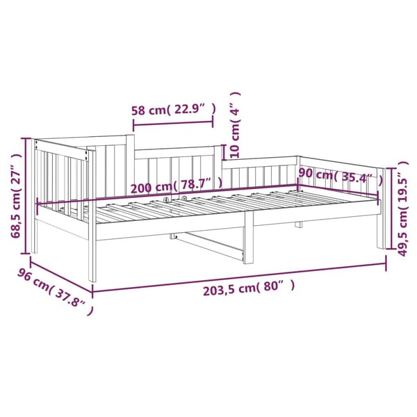 vidaXL Vuodesohva ilman patjaa 90x200 cm täysi mänty