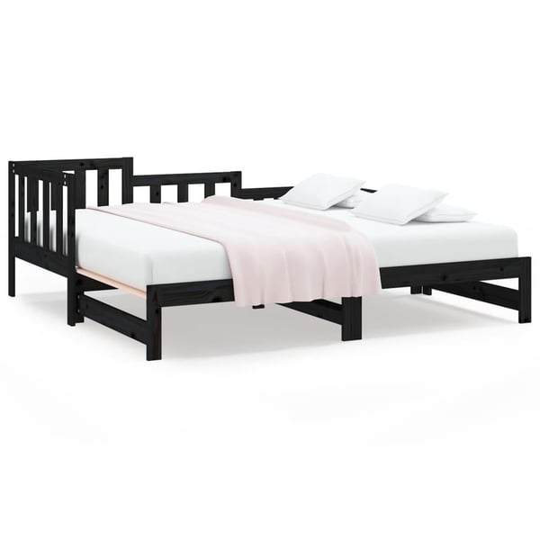 vidaXL daybed med udtræk 2x(90x190) cm massivt fyrretræ sort