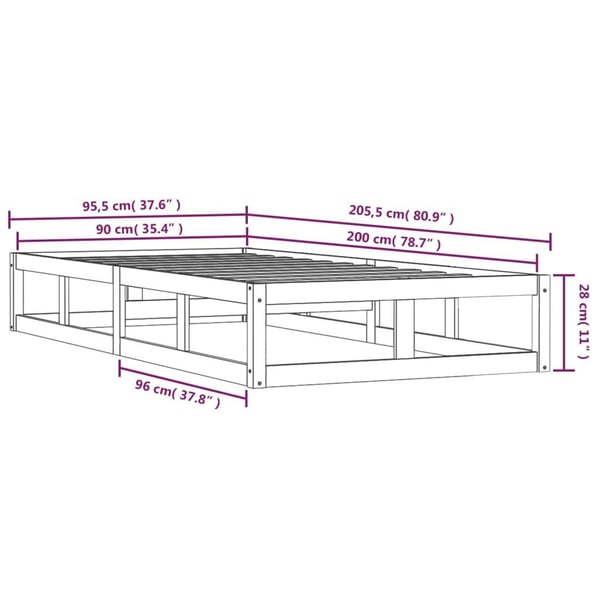 vidaXL Sengeramme svart 90x200 cm heltre