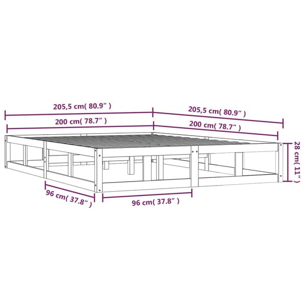 vidaXL Sengeramme hvit 200x200 cm heltre
