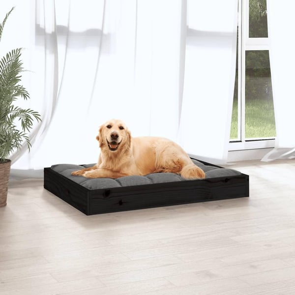 vidaXL hundeseng 71,5x54x9 cm massivt fyrretræ sort