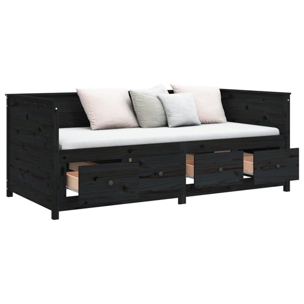 vidaXL Dagseng svart 90x200 cm heltre furu