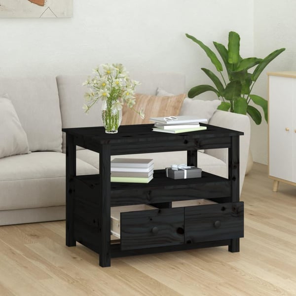 vidaXL sofabord 71x49x55 cm massivt fyrretræ sort
