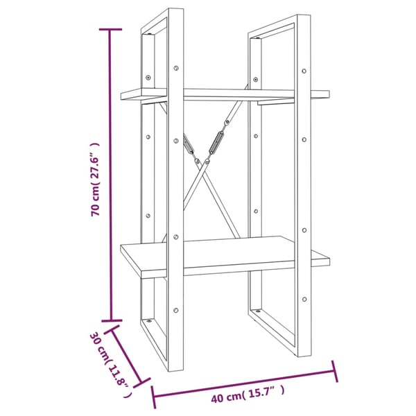 vidaXL bogreol m. 2 hylder 40x30x70 cm konstrueret træ brun egetræ