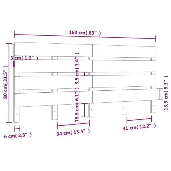 vidaXL Sengegavl hvit 160x3x80 cm heltre furu