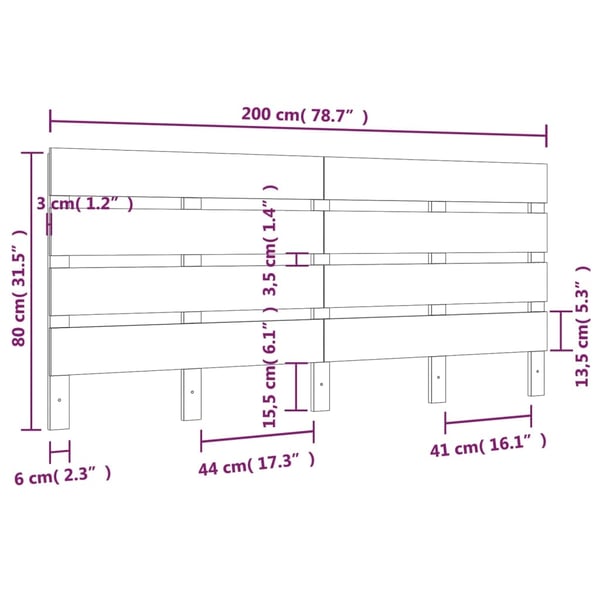 vidaXL Sengegavl hvit 200x3x80 cm heltre furu