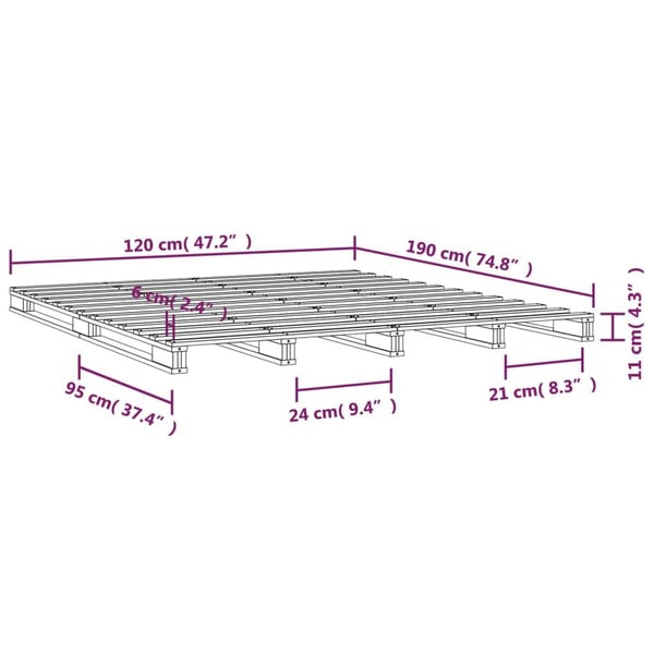 vidaXL Palleseng grå 120x190 cm heltre furu Small Double