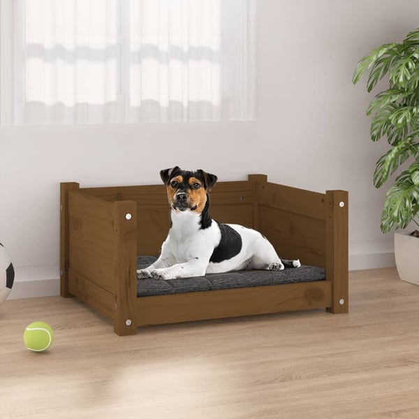vidaXL Hundeseng honningbrun 55,5x45,5x28 cm heltre furu