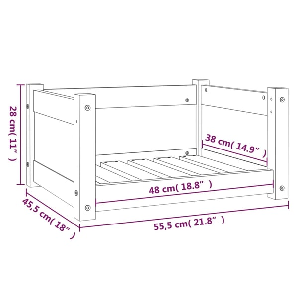 vidaXL Hundeseng 55,5x45,5x28 cm heltre furu