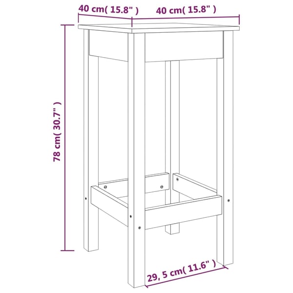 vidaXL Barstoler 2 stk hvit 40x40x78 cm heltre furu