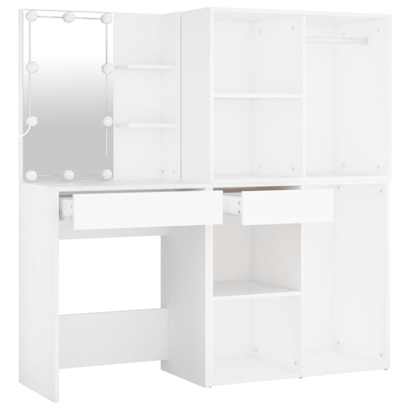vidaXL makeupbord med LED-lys og 2 skabe konstrueret træ hvid