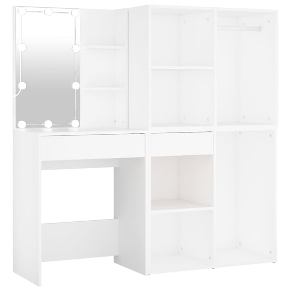 vidaXL makeupbord med LED-lys og 2 skabe konstrueret træ hvid
