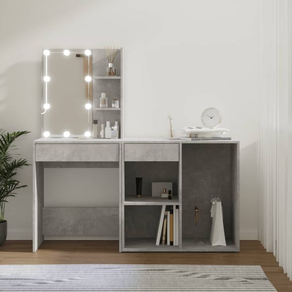 vidaXL LED-peilipöytä kaapilla betoninharmaa tekninen puu