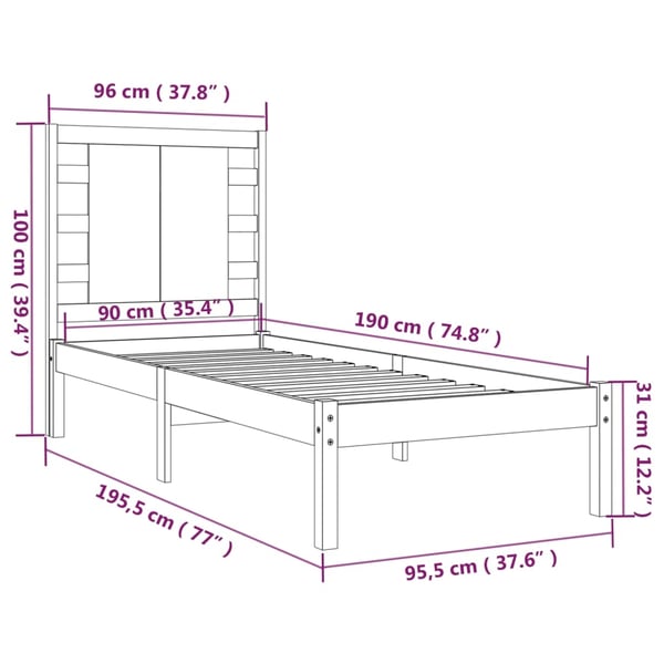 vidaXL Sengeramme heltre furu 90x190 cm Single