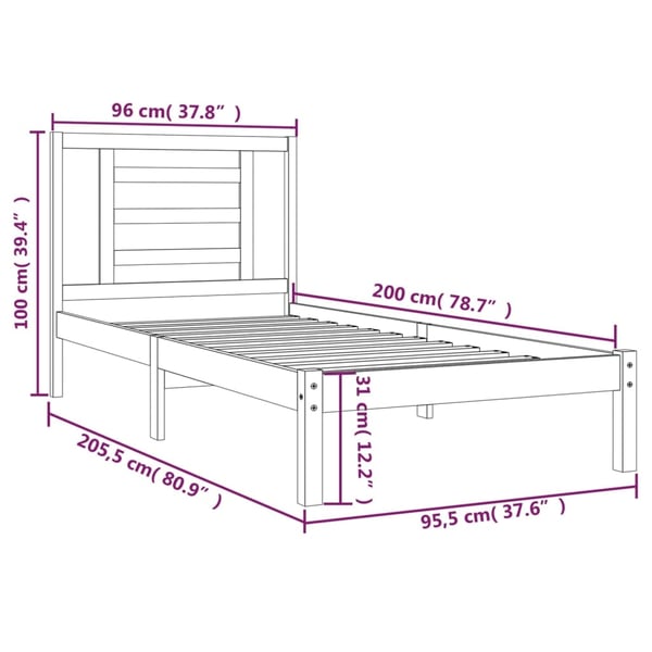 vidaXL Sengeramme uten madrass 90x200 cm heltre furu
