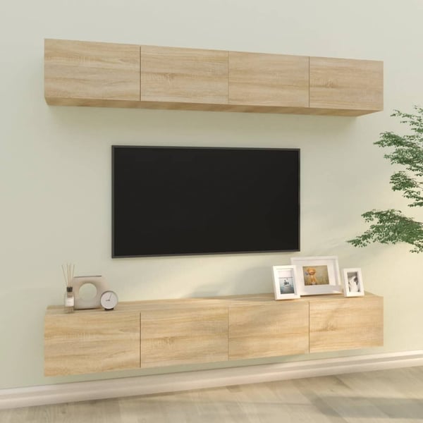 vidaXL Vegghengte TV-benker 4 stk sonoma eik 100x30x30 cm